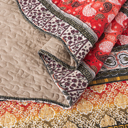 Boho Quilt Bedspread Sets-Boho Paisley Stripes Turquoise Aqua Reversible Coverlet Set