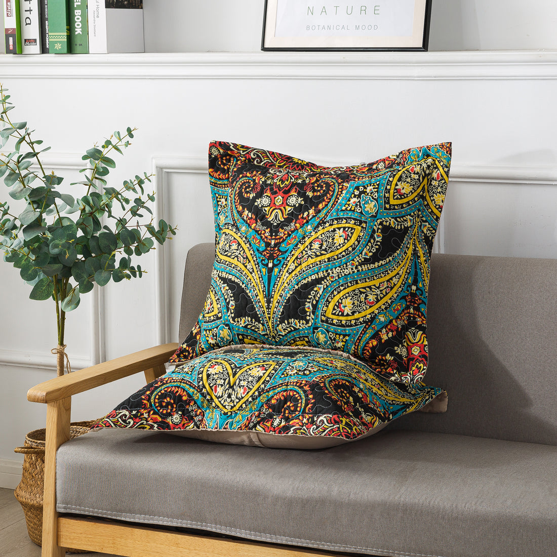 Huse de pernă din bumbac în stil floral european Rouge (2 bucăți, 18 x 18 inci) 