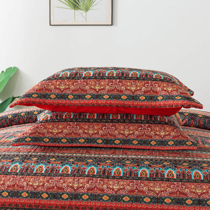 Cotton Bedspread Quilt Sets, Orange Bohemian Pattern, Queen