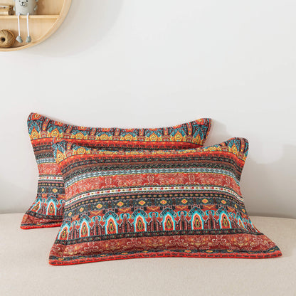 Cotton Bedspread Quilt Sets, Orange Bohemian Pattern, Queen