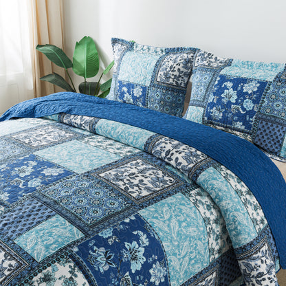 Cotton Bedspread Quilt Sets, Chic Floral Paisley Pattern, Queen