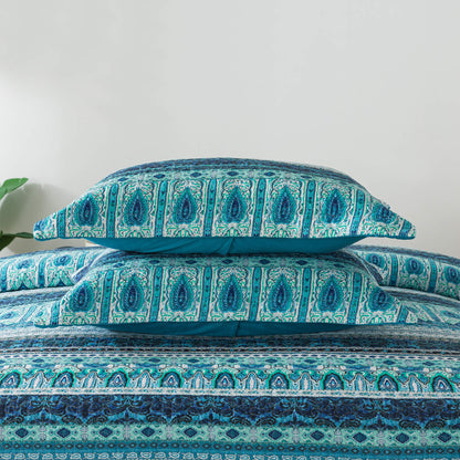 Cotton Bedspread Quilt Sets, Blue Mysterious Bohemian Style, Queen