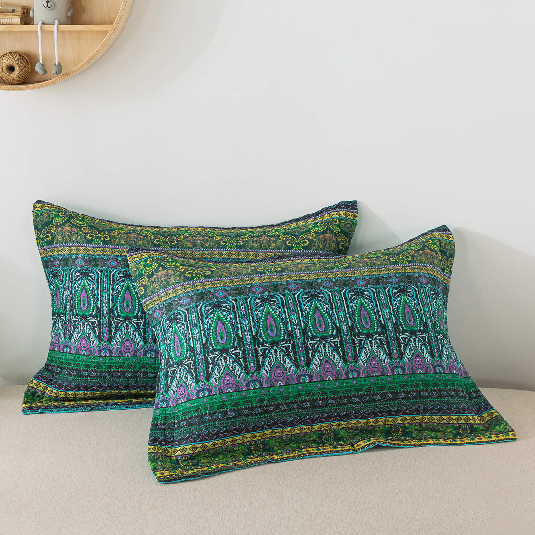 Seturi Cuvertură De Pat din Bumbac, Verde Bohemian, Queen