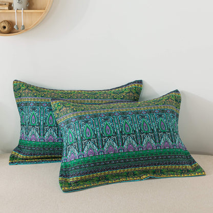 Cotton Bedspread Quilt Sets, Green Bohemian, Queen
