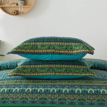 Cotton Bedspread Quilt Sets, Green Bohemian, Queen