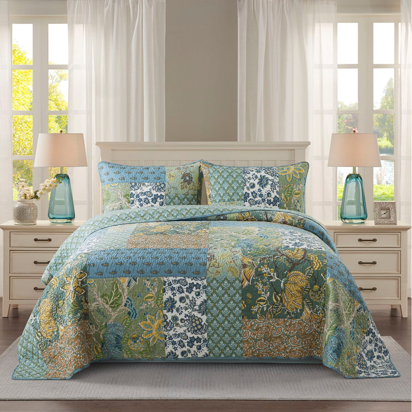 Cotton Patchwork Bedspread Bedding Quilt Set