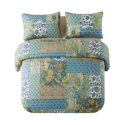 Advanced Quilt-Cotton Patchwork Bedspread, 3-Piece Bedding Quilt Set with Real Stitched Embroidery