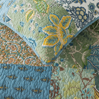 Advanced Quilt-Cotton Patchwork Bedspread, 3-Piece Bedding Quilt Set with Real Stitched Embroidery