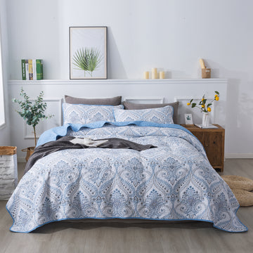 Cuvertură de pat din microfibră, 3 bucăți, set de lenjerie de pat reversibil cu design retro Cuverturi pentru toate anotimpurile 