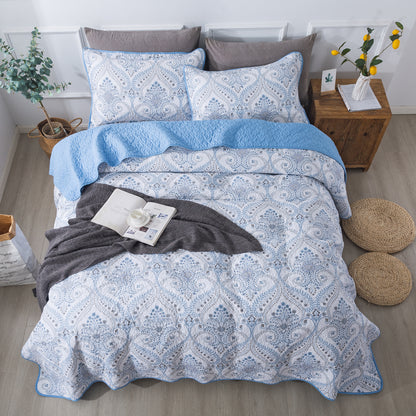 3 Piece Microfiber Bedspread Reversible-Retro Design Bedding Set All Season Quilts