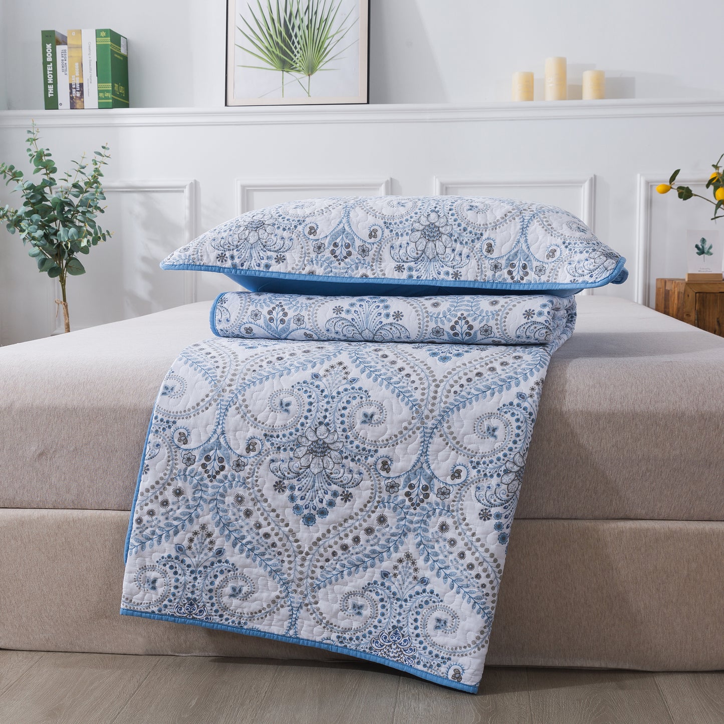 3 Piece Microfiber Bedspread Reversible-Retro Design Bedding Set All Season Quilts