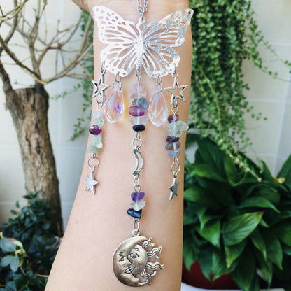 Butterfly Sun Moon Accessories Natural Crystal  Wind Chimes Suncatcher