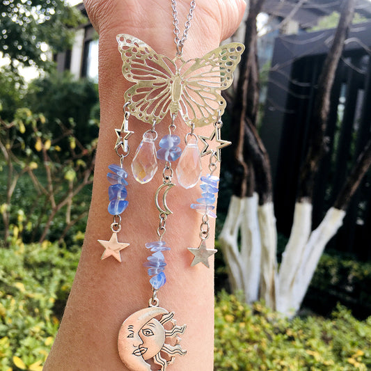 Butterfly Sun Moon Accessories Natural Crystal  Wind Chimes Suncatcher