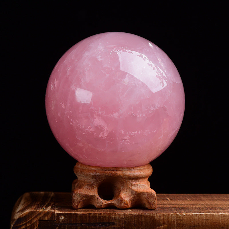 Rose Crystal Ball，Natural Quartz Sphere Gemstone Healing Crystal Ball with Stand