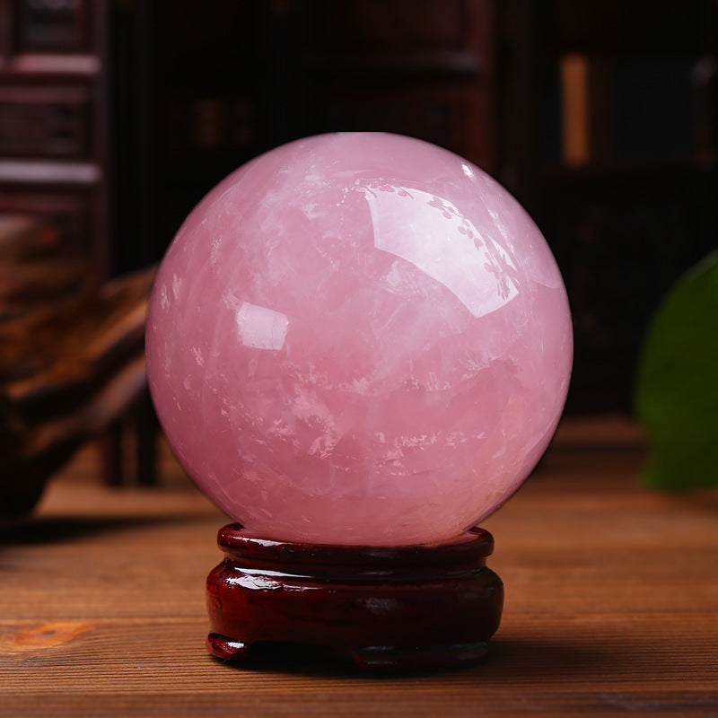 Rose Crystal Ball，Natural Quartz Sphere Gemstone Healing Crystal Ball with Stand