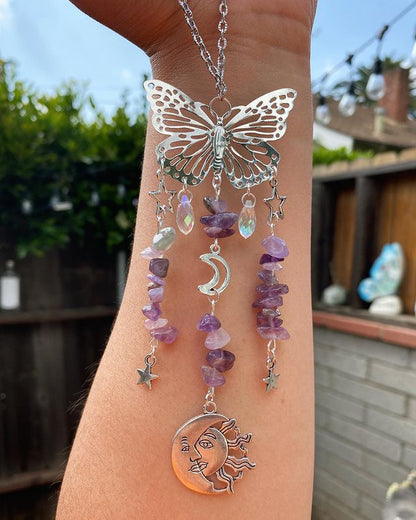 Butterfly Sun Moon Accessories Natural Crystal  Wind Chimes Suncatcher