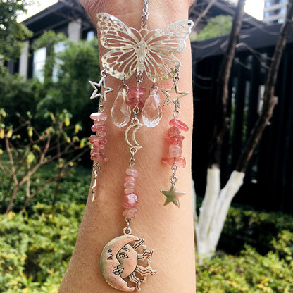 Butterfly Sun Moon Accessories Natural Crystal  Wind Chimes Suncatcher