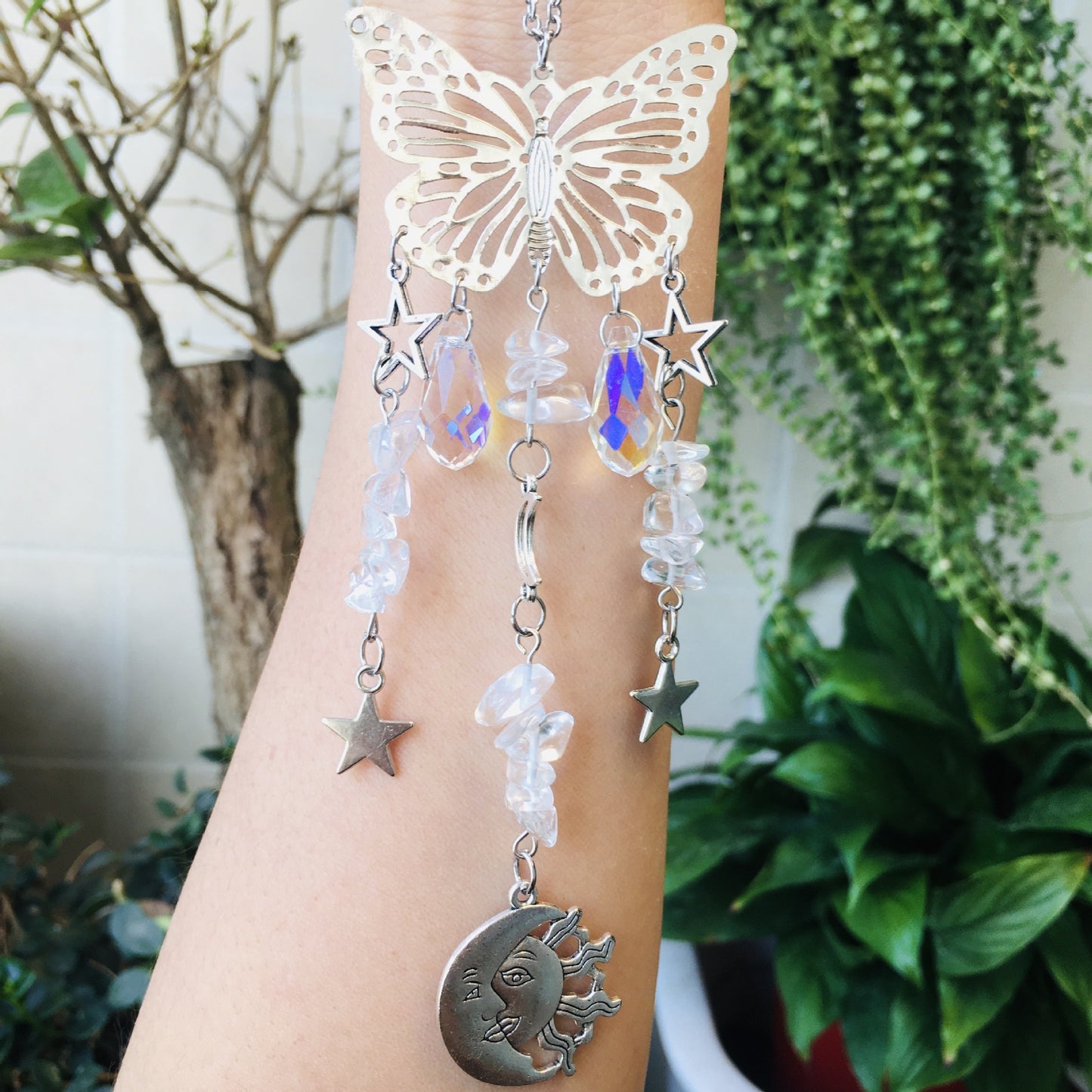 Butterfly Sun Moon Accessories Natural Crystal  Wind Chimes Suncatcher
