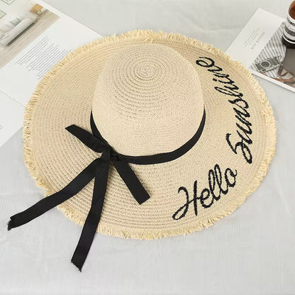 Women Raw Edge Floppy Wide Brim Summer Beach Straw Sun Hat