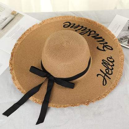 Women Raw Edge Floppy Wide Brim Summer Beach Straw Sun Hat