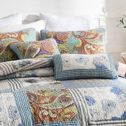 Cotton Bedspread Quilt Set with Real Stitched Embroidery, Classic Floral Pattern,Queen/King Size