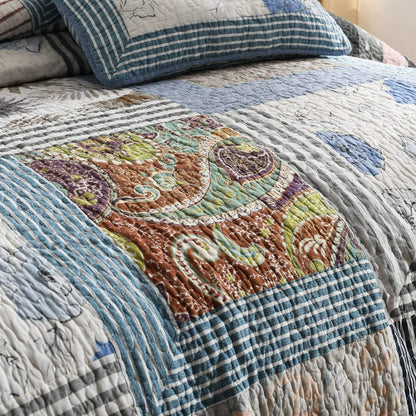 Cotton Bedspread Quilt Set with Real Stitched Embroidery, Classic Floral Pattern,Queen/King Size