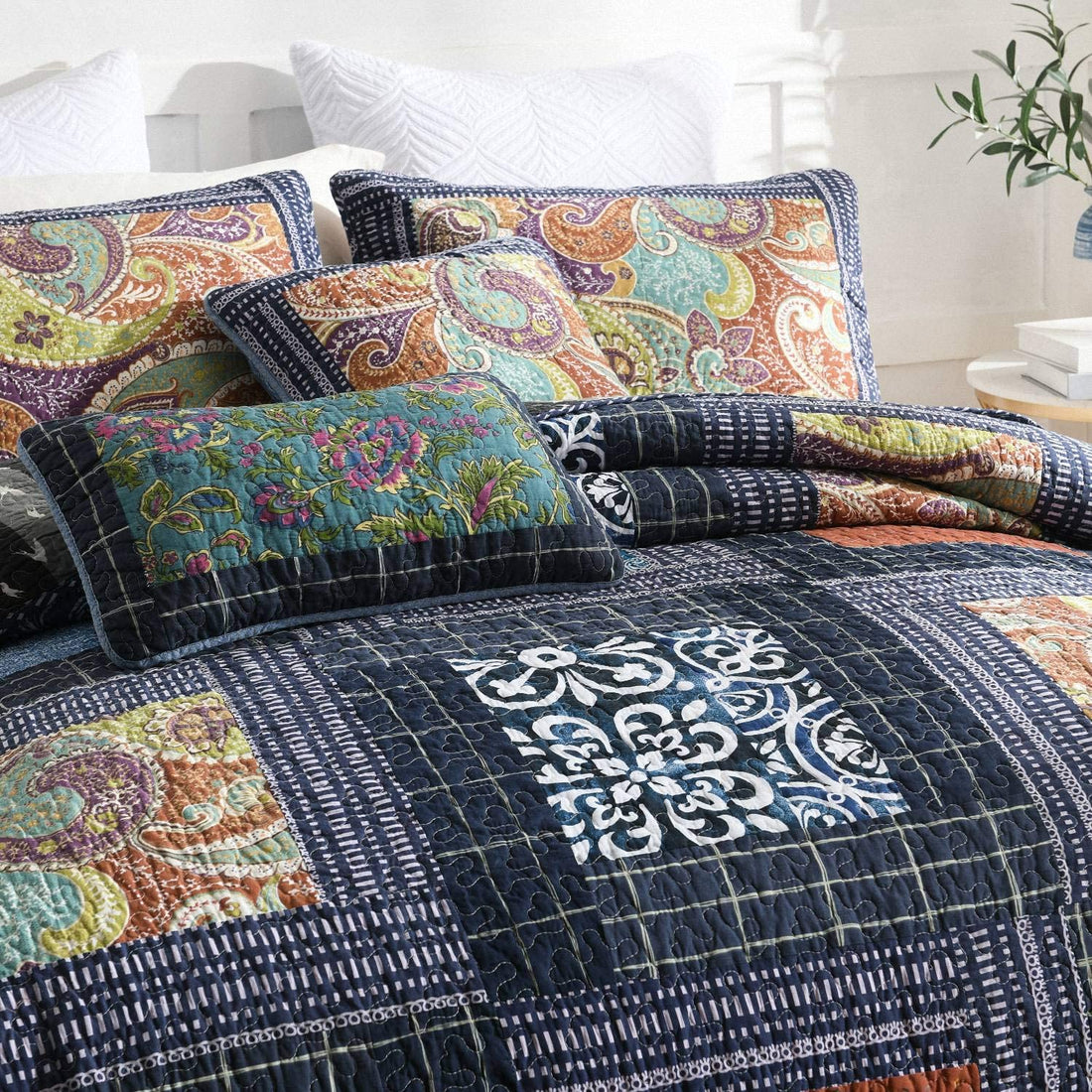 Cotton Quilt, Sham 3 Pieces Quilt Set Coverlet with 2 Pillowcases