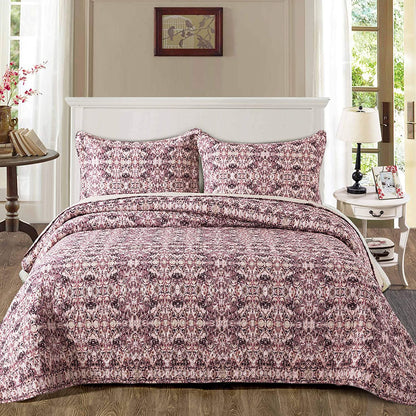 Microfiber Quilt Bedspread Sets-Ancient Bed-in-A-Bag Pattern Reversible Coverlet Set,Queen Size