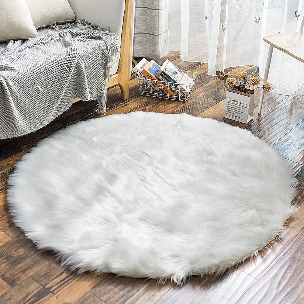 Faux Sheepskin Fur Area Rugs Round Fake Fur Throw Rug