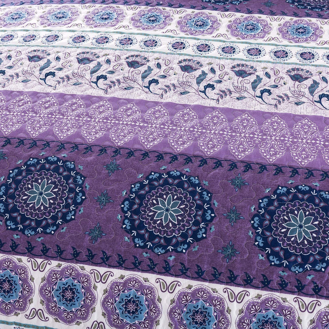 Cuvertură reversibilă din microfibră, șablon în model mov cu medalion Boho