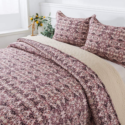 Microfiber Quilt Bedspread Sets-Ancient Bed-in-A-Bag Pattern Reversible Coverlet Set,Queen Size