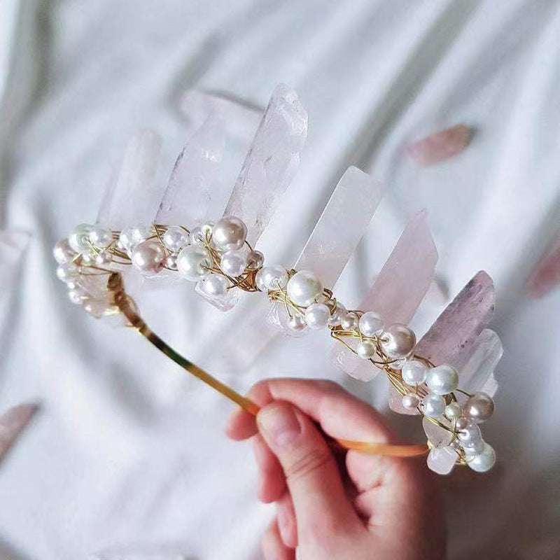 Crystal tiara with pearls natural crystal tiara goddess wedding headband