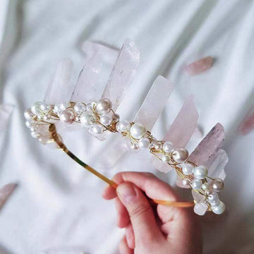 Tiara de cristal cu perle tiara din cristale naturale zeita nunta bentita 