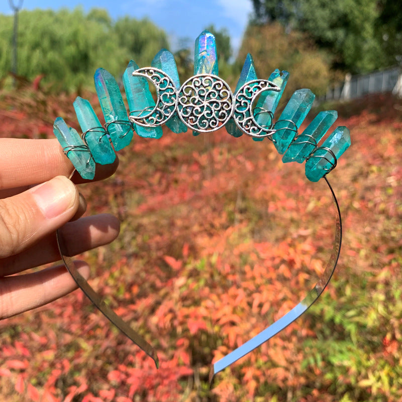 Blue Cyan Crystal tiara moon goddess tiara mermaid tiara wedding headband