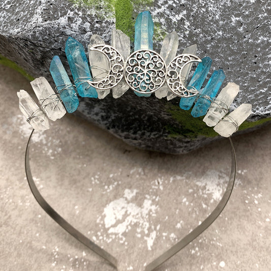 Blue&White Crystal tiara moon goddess tiara mermaid tiara wedding headband