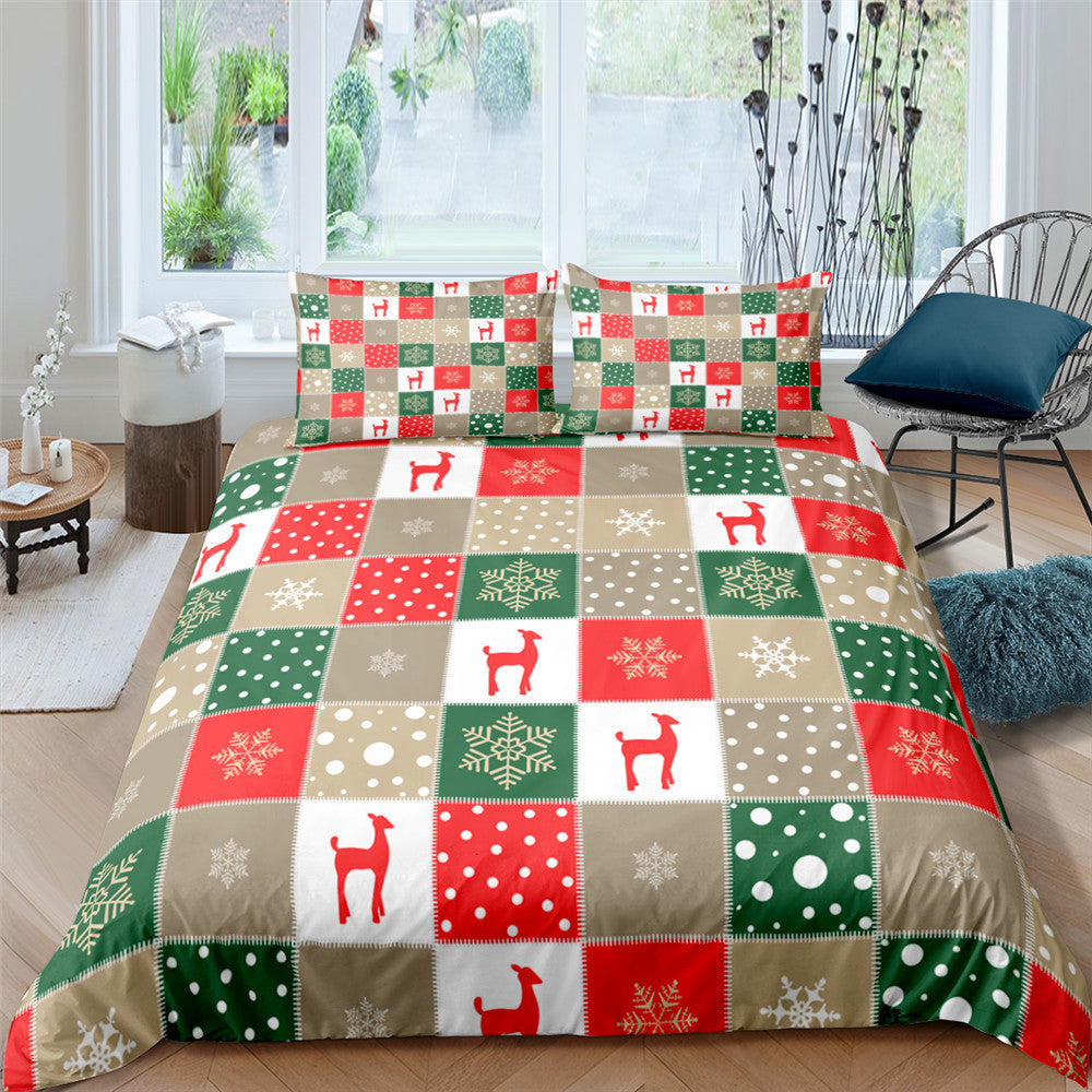 Christmas Quilt,Elk Print Quilt, 3 Piece Bedding Set