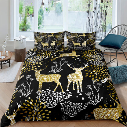 Christmas Quilt,Elk Print Quilt, 3 Piece Bedding Set