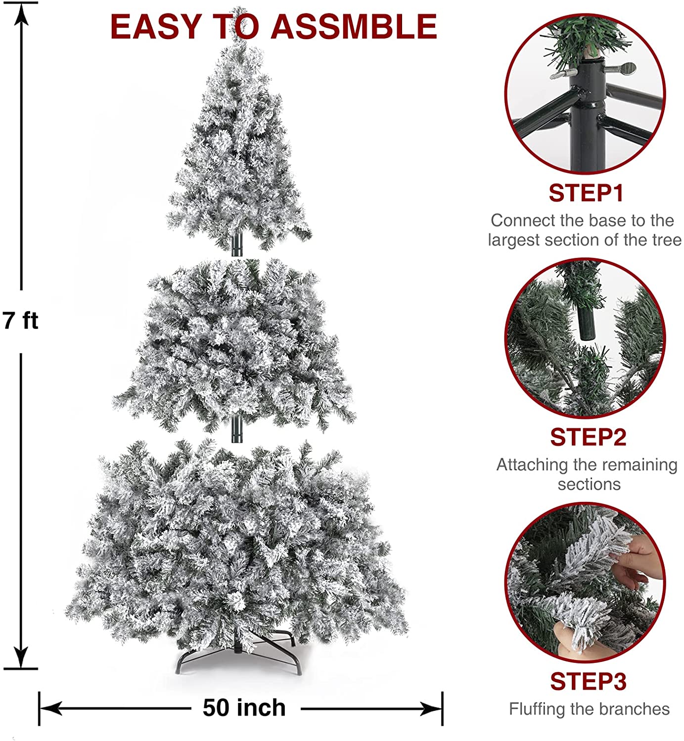 Snow Flocked Christmas Tree,Artificial Whitewith 1200 Snow Branch Tips