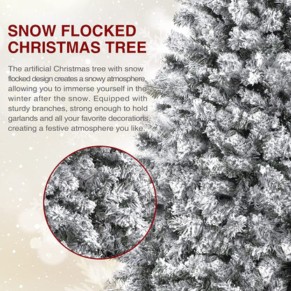 Snow Flocked Christmas Tree,Artificial Whitewith 1200 Snow Branch Tips