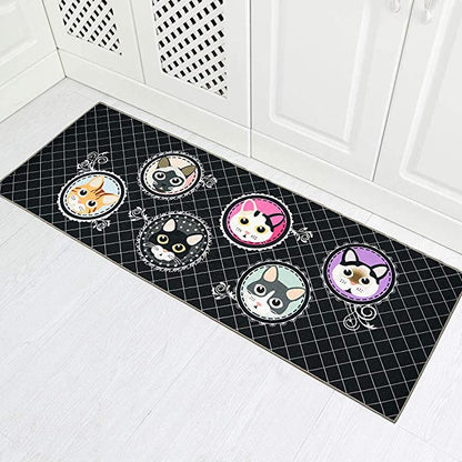Cat Design Non-Skid Mat for Doorway Bathroom Runner Rug Set