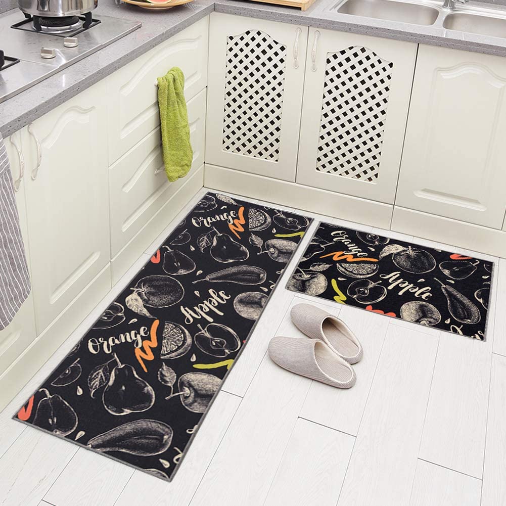 Fruit Design Non-Slip Kitchen Mat Set Rubber Backing Doormat Runner Rug Set