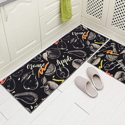 Fruit Design Non-Slip Kitchen Mat Set Rubber Backing Doormat Runner Rug Set