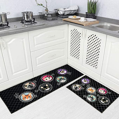 Cat Design Non-Skid Mat for Doorway Bathroom Runner Rug Set