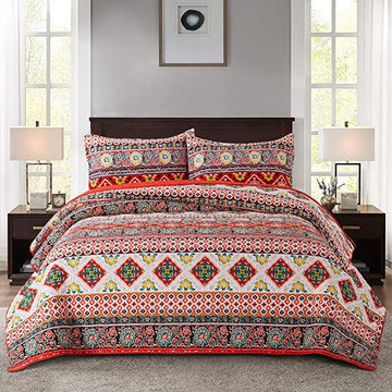 Seturi de cuvertură de pat din bumbac 100% cuvertură-Set de cuvertură reversabilă, model boho european în dungi, dimensiune Queen/King