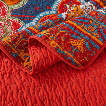100% Cotton Bedspread Quilt Sets-Reversible Patchwork Coverlet Set, European Boho Striped Pattern, Queen/King Size