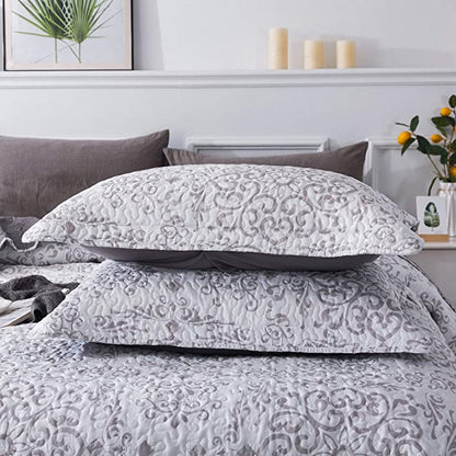 Microfiber Quilt Bedspread Sets-Painted Floral Vase Pattern Reversible Coverlet Set,Queen Size
