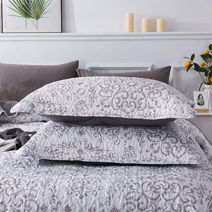 Microfiber Quilt Bedspread Sets-Painted Floral Vase Pattern Reversible Coverlet Set,Queen Size