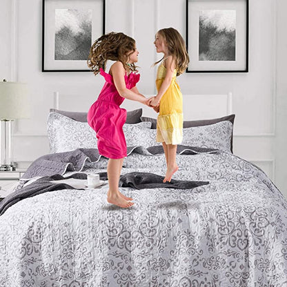 Microfiber Quilt Bedspread Sets-Painted Floral Vase Pattern Reversible Coverlet Set,Queen Size