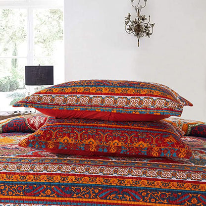 100% Cotton Bedspread Quilt Sets-Reversible Patchwork Coverlet Set, European Boho Striped Pattern, Queen/King Size