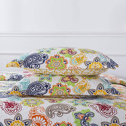 Cotton Bedspread Quilt Set Lightweight Coverlet Set with Shams Reversible Quilted Bedding Set, Bloom Floral
